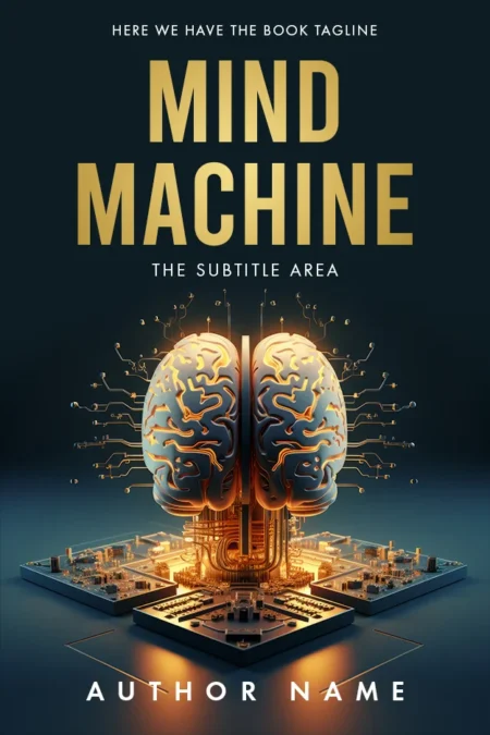 A futuristic book cover featuring a digital brain with circuit connections, symbolizing the merging of mind and technology.