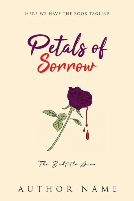 A poetic book cover featuring a single rose with blood-red petals, symbolizing sorrow and emotion.