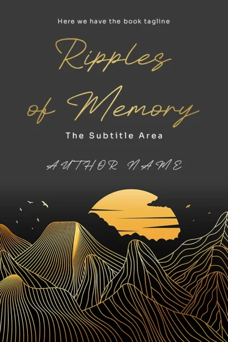 A poetic book cover titled "Ripples of Memory" featuring a stylized landscape with golden lines forming mountains and a setting sun.