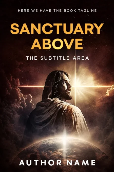 Book cover for 'Sanctuary Above' depicting a spiritual figure surrounded by celestial light above Earth.