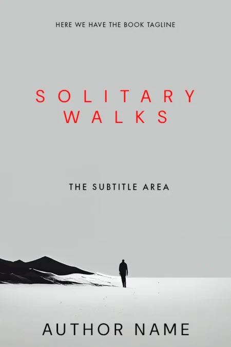Solitary Walks book cover featuring a lone figure walking in a desolate landscape with a gray background