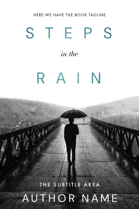 Steps in the Rain book cover featuring a person with an umbrella walking on a bridge in the rain