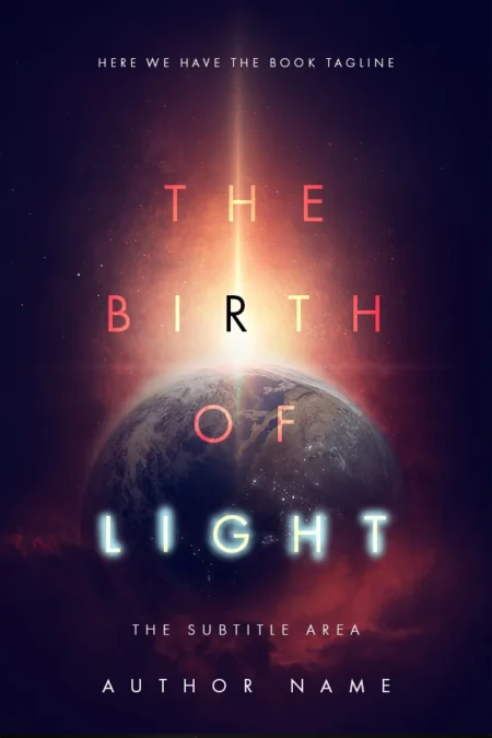 The Birth of Light book cover featuring a glowing earth with a radiant beam of light in a cosmic setting