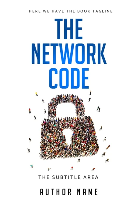Book cover for 'The Network Code' showing a crowd of people forming a padlock symbol, representing connectivity and security.