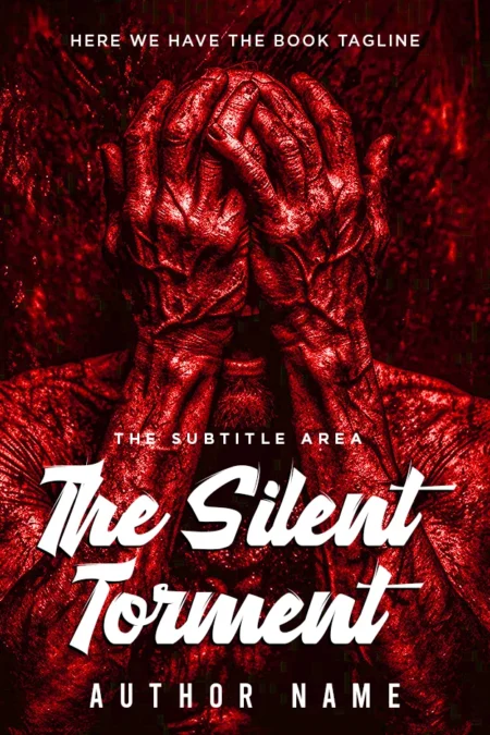 A horror book cover featuring a tortured figure covered in red, symbolizing silent torment and agony.