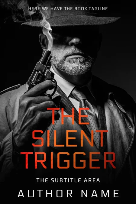 The Silent Trigger book cover featuring a noir-style detective with a smoking gun