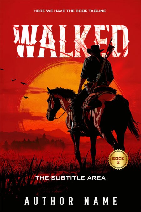 Premade book cover of a cowboy on horseback at sunset for 'Walked' Book 2