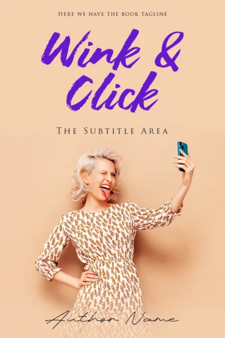 A book cover design featuring a stylish young woman playfully taking a selfie with her tongue out, capturing a fun and modern vibe.