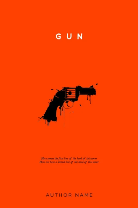 Orange book cover with a silhouetted gun, symbolizing love's peril in "GUN" by AUTHOR NAME.