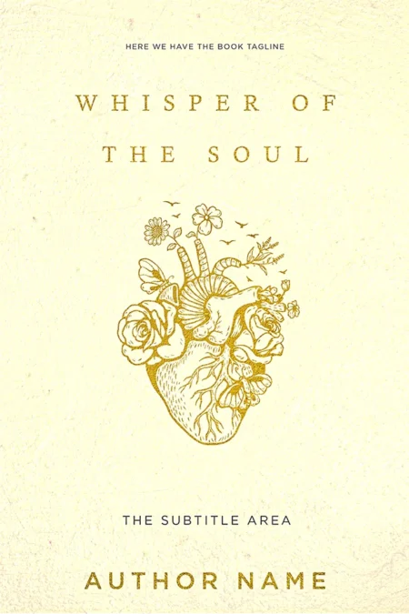 "Whisper of the Soul" book cover featuring a detailed illustration of a heart intertwined with flowers, symbolizing the poetic fusion of nature and emotion.