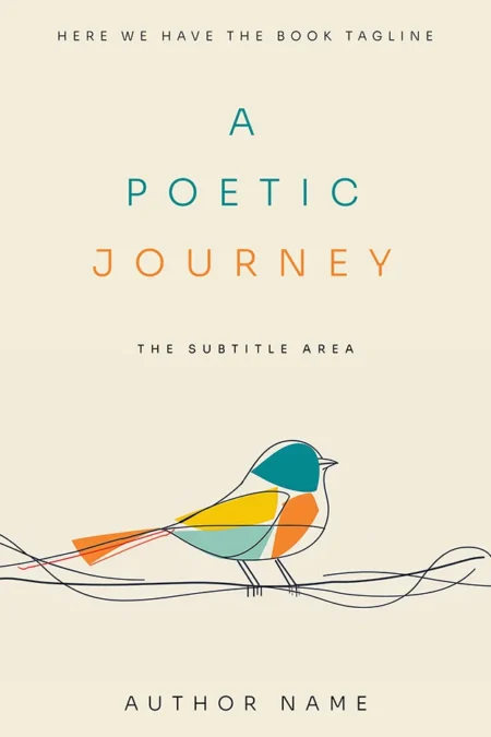 "A Poetic Journey" - A poetry book cover with a minimalist and colorful bird illustration, symbolizing a journey through words.