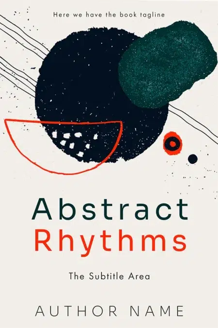 Modern book cover design for "Abstract Rhythms," featuring abstract shapes and lines in a minimalist style.