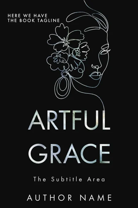 Artful Grace book cover featuring a minimalist line drawing of a woman's face with floral accents on a black background.