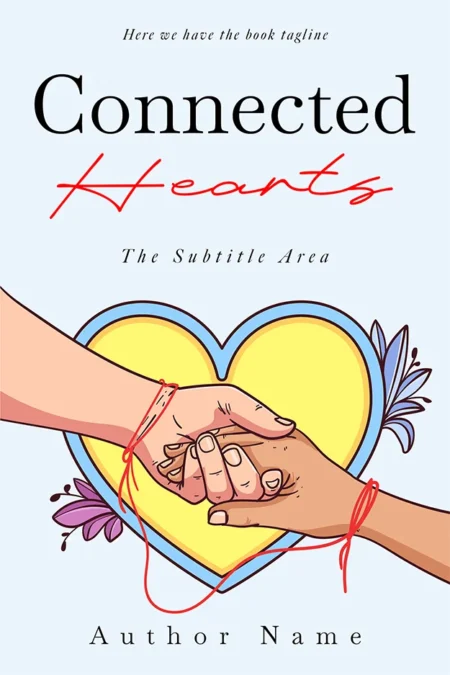 Romantic book cover design titled "Connected Hearts" with an illustration of two hands holding in front of a heart.
