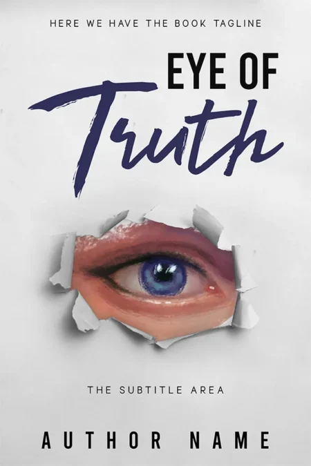 Romantic book cover design titled "Eye of Truth" with an illustration of an eye peering through torn paper.