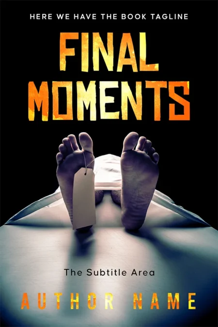 Final Moments book cover depicting the feet of a corpse with a toe tag on a morgue table, against a dark background, with the title in bold, orange text.