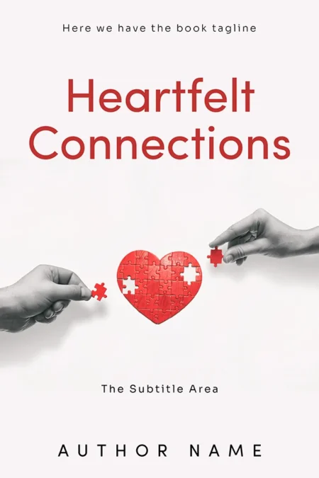 A book cover titled "Heartfelt Connections" featuring two hands completing a heart-shaped puzzle.