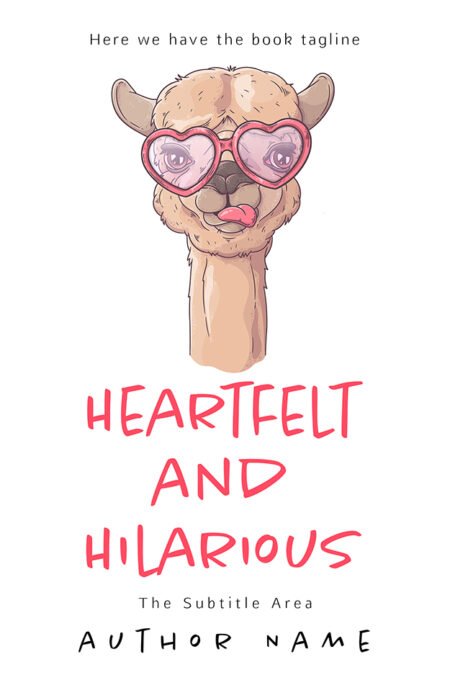A book cover titled "Heartfelt and Hilarious" featuring a whimsical illustration of a llama wearing heart-shaped sunglasses.