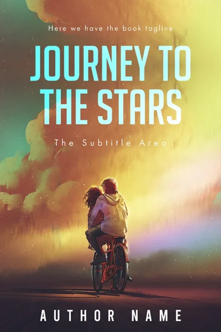 Journey to the Stars book cover featuring a couple on a bicycle against a cosmic background.