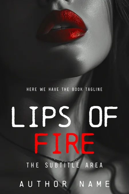 Lips of Fire book cover featuring a close-up of a woman's lips in vivid red against a monochrome background.