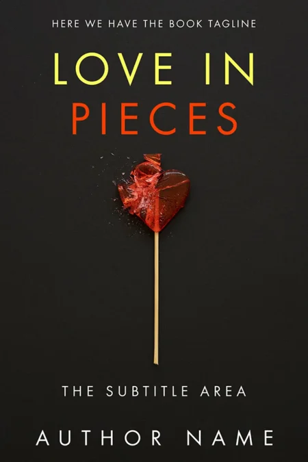 Love in Pieces book cover featuring a shattered red heart on a black background, symbolizing broken love and heartbreak.