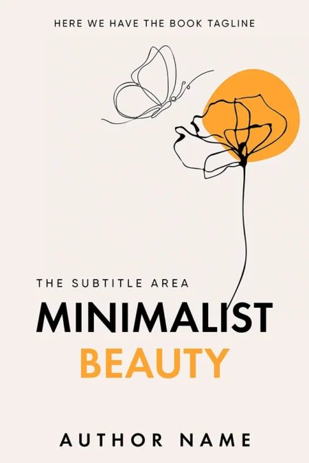 Minimalist Beauty book cover featuring a simple line drawing of a flower and butterfly with a yellow accent on a light background.