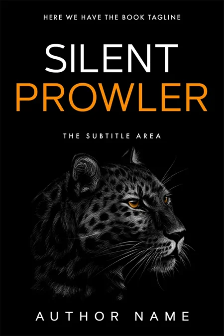 Mystery book cover design titled "Silent Prowler" with an illustration of a black panther's face against a dark background.