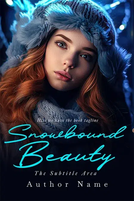 Romantic book cover design titled "Snowbound Beauty" with an illustration of a young woman in winter attire.
