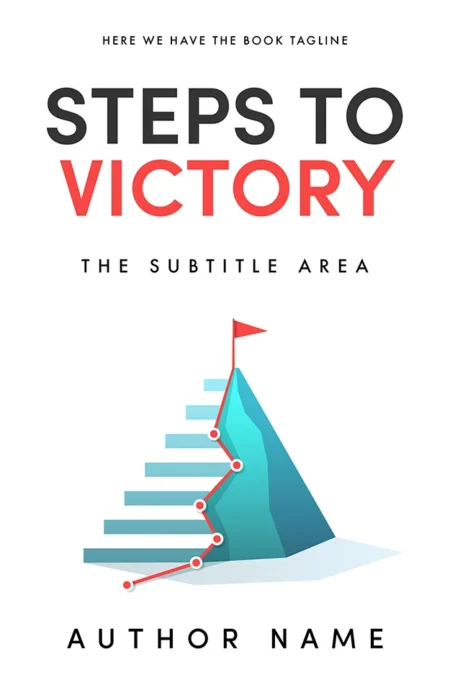 Steps to Victory book cover featuring a staircase leading to a flag on a mountain peak, symbolizing achievement and success.