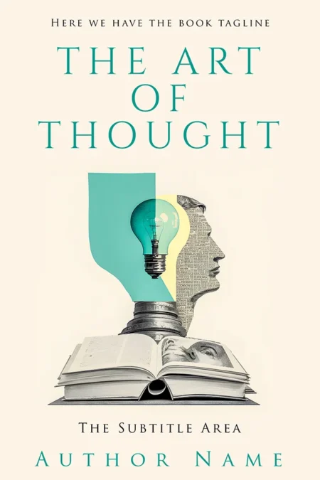 A book cover titled "The Art of Thought" featuring a creative collage design with an open book, a light bulb, and a human profile silhouette.