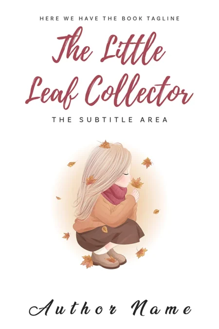 A book cover titled "The Little Leaf Collector" featuring an illustration of a young girl collecting autumn leaves, with a gentle and warm color palette.