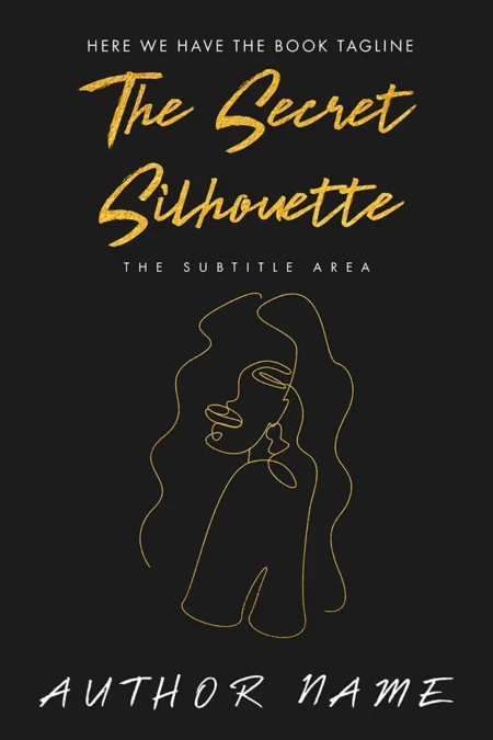 The Secret Silhouette book cover featuring a minimalist line drawing of a woman on a black background.