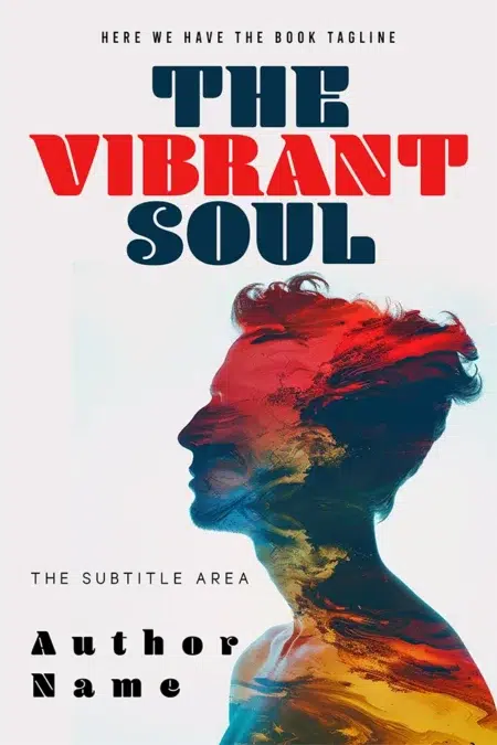Artistic book cover design titled "The Vibrant Soul" with an illustration of a colorful abstract silhouette of a person.