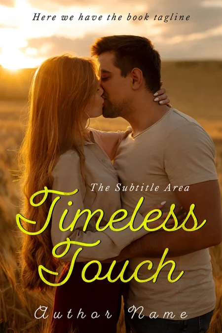 Timeless Touch book cover featuring a romantic couple kissing in a golden field at sunset.