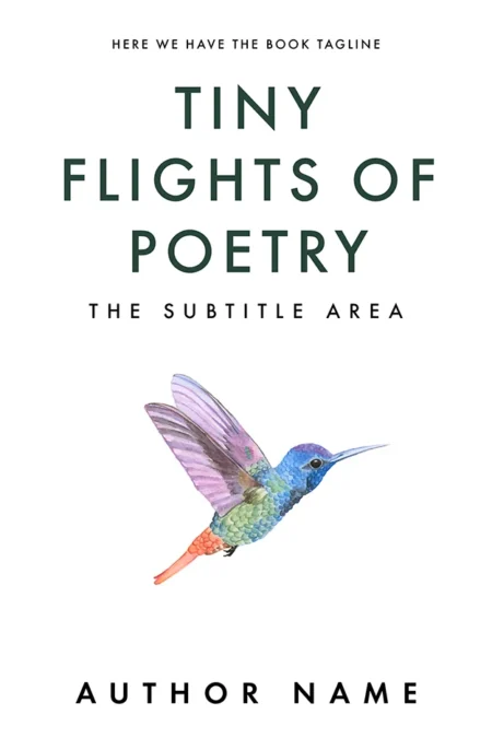 Tiny Flights of Poetry book cover featuring a colorful hummingbird on a white background with elegant typography.