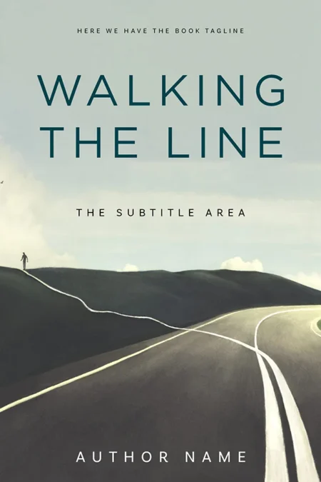 A book cover titled "Walking the Line" featuring a minimalist design with a person walking along a winding road that extends into the distance, symbolizing a journey or a path.