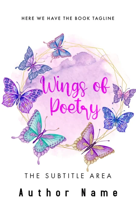 Wings of Poetry book cover featuring colorful butterflies around a watercolor splash, perfect for poetry collections and nature-themed writings.