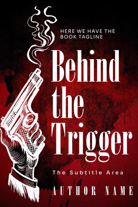 Crime thriller book cover featuring a hand holding a smoking gun against a red and black background with the title "Behind the Trigger."