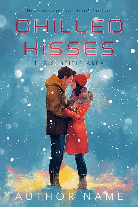 A romantic winter-themed book cover titled "Chilled Kisses" featuring a couple embracing in the snow.