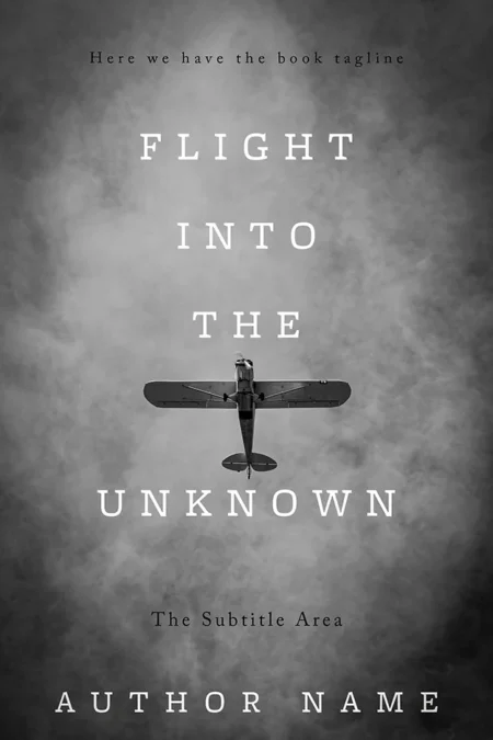 Adventure mystery book cover featuring an airplane flying into a cloudy sky with the title "Flight into the Unknown."