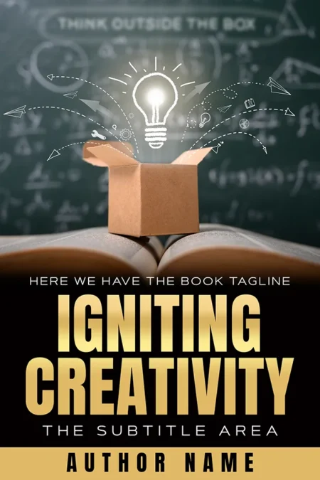 Creative thinking book cover featuring a light bulb emerging from a box against a chalkboard background with the title "Igniting Creativity."