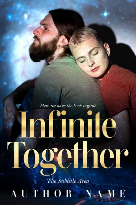 Romantic book cover featuring a couple embracing against a starry background with the title "Infinite Together."