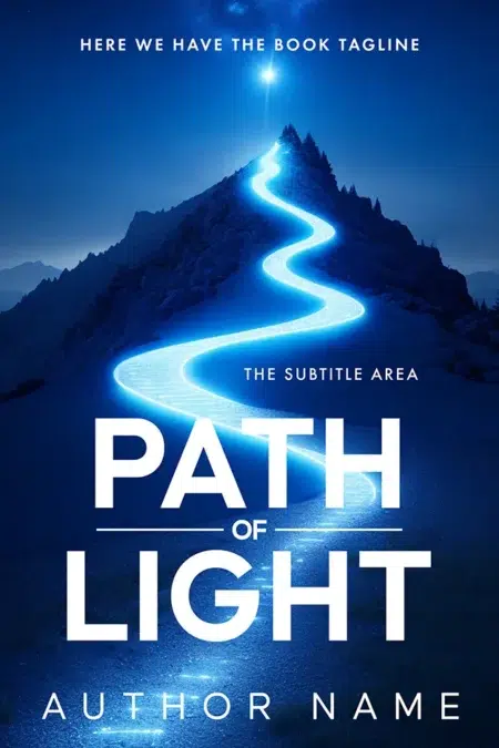 Book cover of "Path of Light" depicting a glowing, winding path leading up a mountain under a starry night sky.