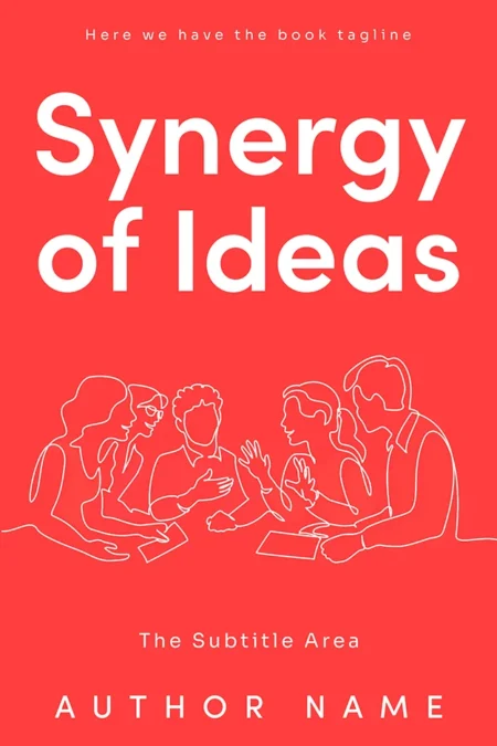 Teamwork book cover featuring an illustration of people collaborating against a red background with the title "Synergy of Ideas."