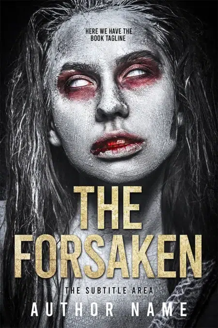 Horror book cover design titled "The Forsaken" with an illustration of a ghostly, haunting face.