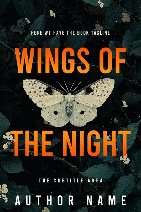 A dark fantasy book cover titled "Wings of the Night" featuring a moth against a dark, leafy background.