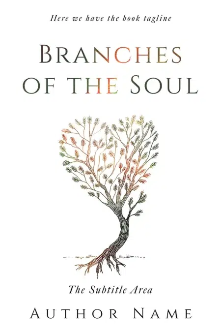 Elegant book cover of "Branches of the Soul" featuring a tree with branches forming a heart shape