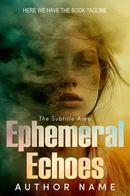 Mysterious book cover of "Ephemeral Echoes" featuring a woman's face partially obscured by swirling mist