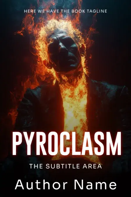 Pyroclasm book cover featuring a figure engulfed in flames, symbolizing intensity, destruction, or transformation.