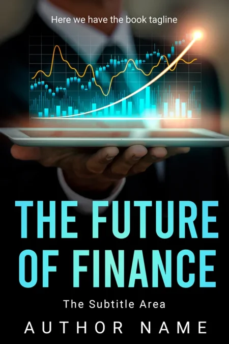 A businessman holding a digital tablet displaying a futuristic financial graph, symbolizing the future of finance and technology.